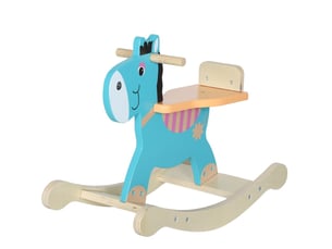 Jouet à bascule âne enfant en bois 59 x 27 x 43 cm – vert – base large anti-basculement et poignées