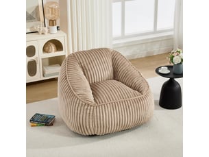 Fauteuil 1 place - 98x92x73cm - fauteuil pouf en mousse à mémoire de forme et peluche rayée - marron