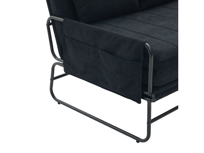  Canapé-lit convertible 2 places 104x85 cm – noir – chenille, cadre métal, poches latérales pratiques  - Conforama E