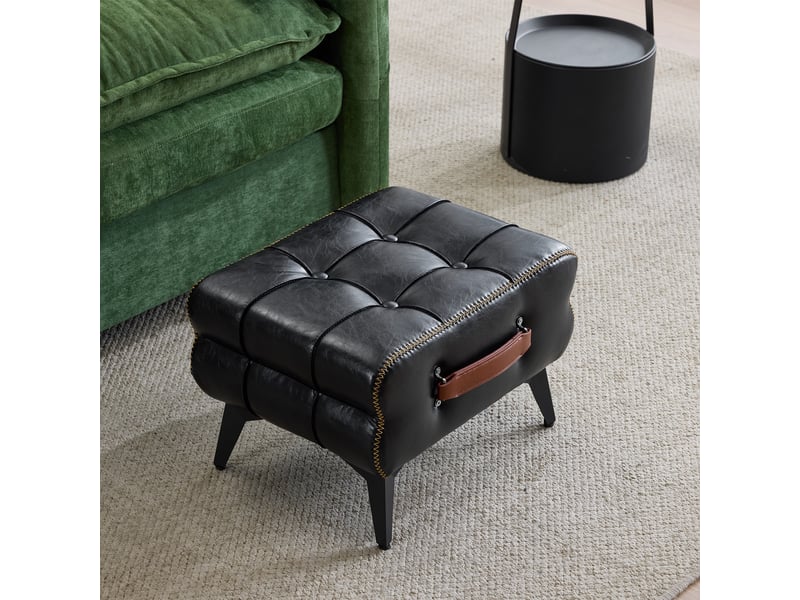  Repose-pieds portable en cuir noir avec pieds en métal. Repose-pieds multifonctionnel. Tabouret à langer universel pour salons et chambres. Style DE-9818-BK - Conforama C