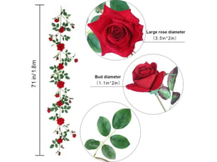 Guirlande de roses artificielles en flanelle avec 19 boutons, décoration de roses pour mariages romantiques, fêtes, salons et fenêtres, aspect réaliste en roses blanches et rouges