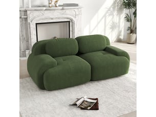 Canapé loveseat modulaire 208x103x70 cm en velours côtelé vert, sans cadre, accoudoirs galbés et base antidérapante.