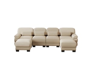 Canapé modulable u 4 places en velours côtelé beige avec 2 ottomans et assise profonde