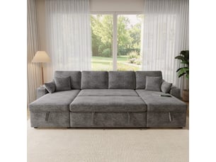 Canapé droit convertible   4 places Tissu gris avec coffre de rangement