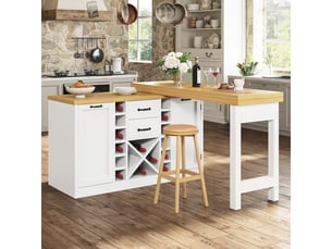 Desserte de cuisine avec plateau pivotant, 2 tiroirs, range-bouteilles et porte-poubelle, mdf blanc, 120×40×73,8 cm