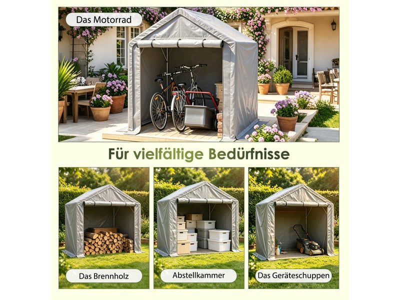 Abri de rangement mobile gris 190 x 170 x 200 cm en pe avec cadre en acier galvanisé et porte enroulable - Conforama E