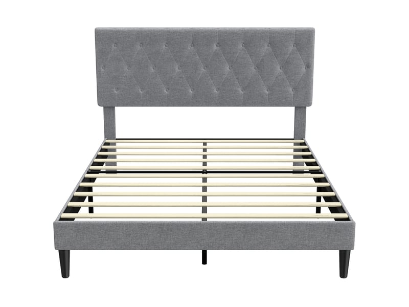  Lit double design chesterfield - tête de lit, pied de lit et sommier - compatible matelas 140x190cm - gris  - Conforama A
