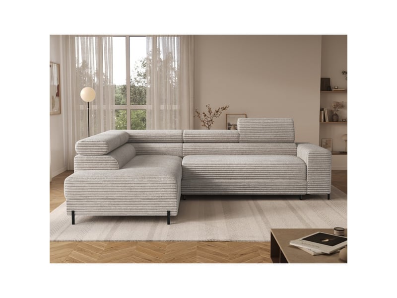  Canapé d'angle colesia convertible 5 places blanc crème velours côtelé – gauche – 274x200cm  - Conforama E