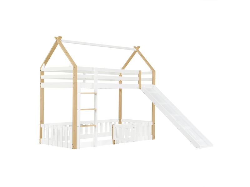 Lit superposé enfants 90x200 cm avec rangement, structure en pin et mdf blanc - Conforama D