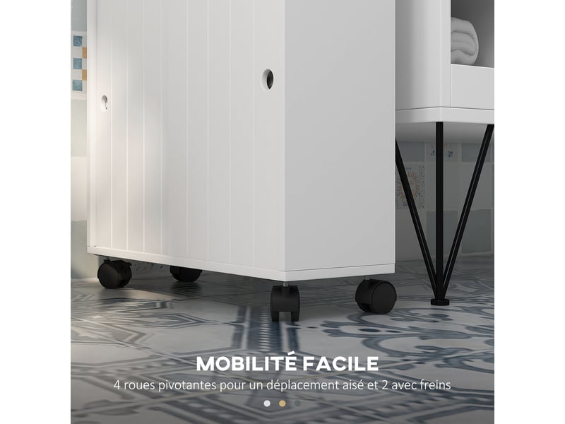  Meuble de rangement toilette salle de bain avec rangement papier toilette sur roulettes - blanc 52 x 17 x 67 cm  - Conforama E