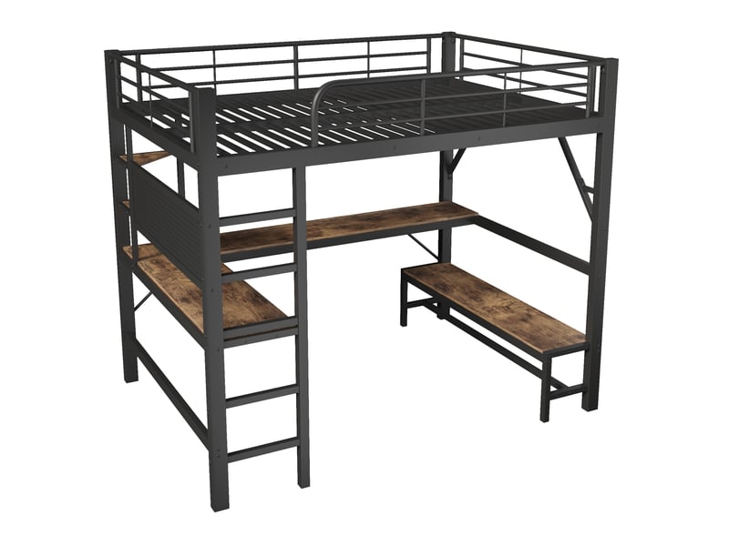  Lit mezzanine enfant 160x200 cm – noir – bureau, étagères, échelle, led et prises usb-c – sans matelas  - Conforama A