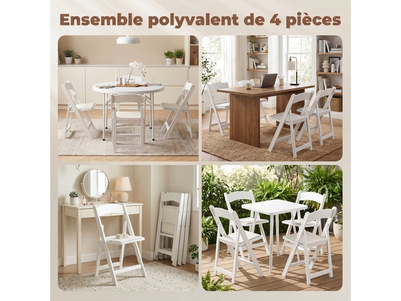  Lot de 4 chaises pliantes en résine et pu, chaises pliantes portables pour intérieur et extérieur, blanc, 45x44x78cm  - Conforama W