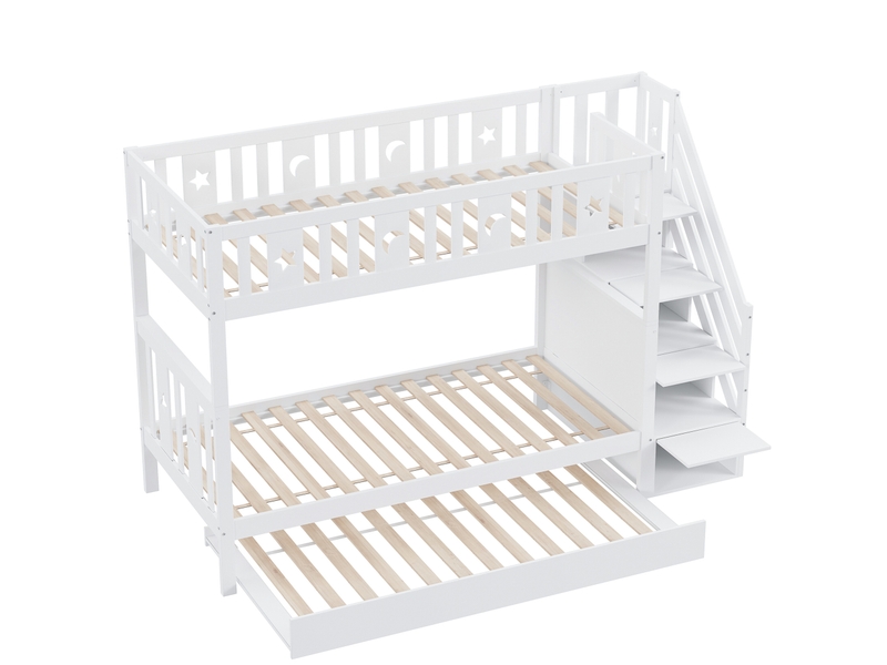 Lit superposé enfant 90x200 cm – blanc – lit gigogne 90x190 cm, escalier de rangement, sans matelas - Conforama D