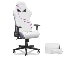 Fauteuil gaming ergonomique en tissu – dossier haut, style racing, réglable, appui-tête et lombaire, blanc et violet