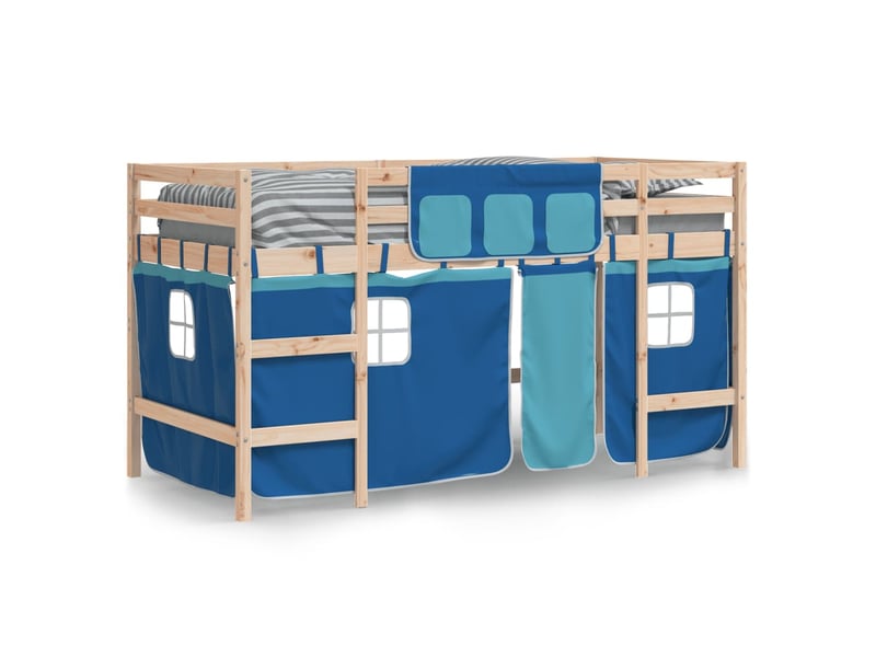  Lit mezzanine enfants - lit jeune avec rideaux sans matelas bleu 80x200cm  - Conforama C