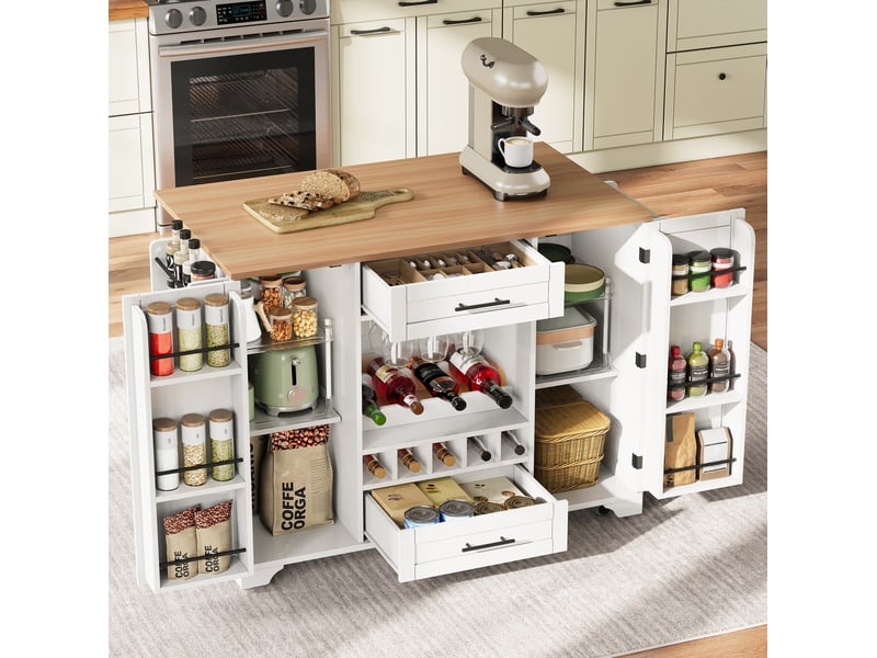 Desserte de cuisine 138x70x92 cm plateau rabattable mdf blanc et naturel  - Conforama E