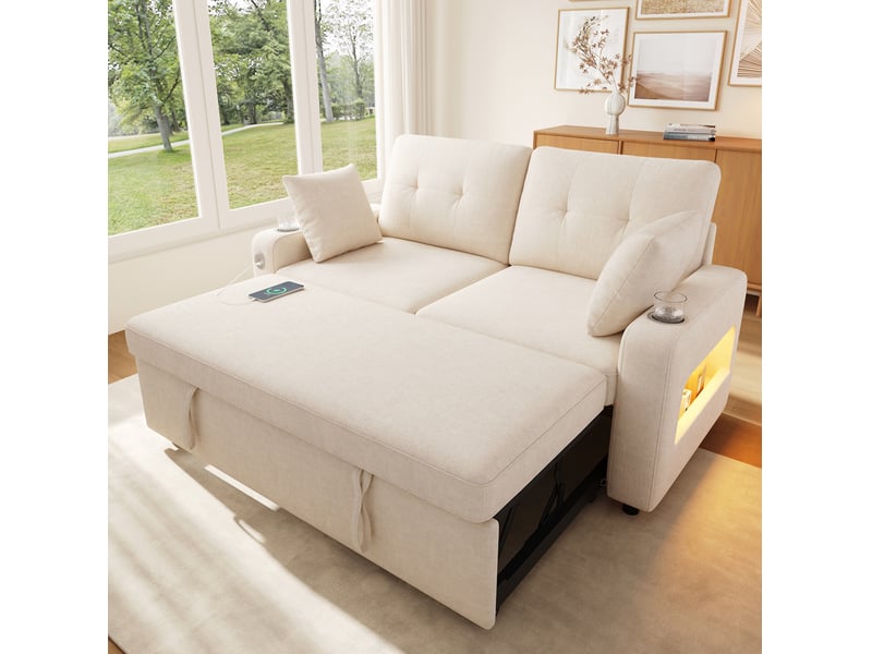 Canapé convertible 2 places avec couchage, led et rangements evryae - Conforama D