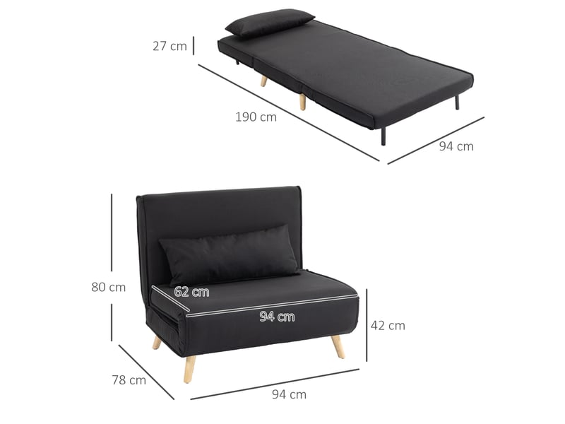  Fauteuil relax convertible 94x78x80 cm 2-en-1 bois noir  - Conforama D