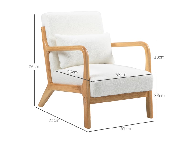  Fauteuil lounge en bois d'hévéa et velours crème 61x78x76 cm  - Conforama C