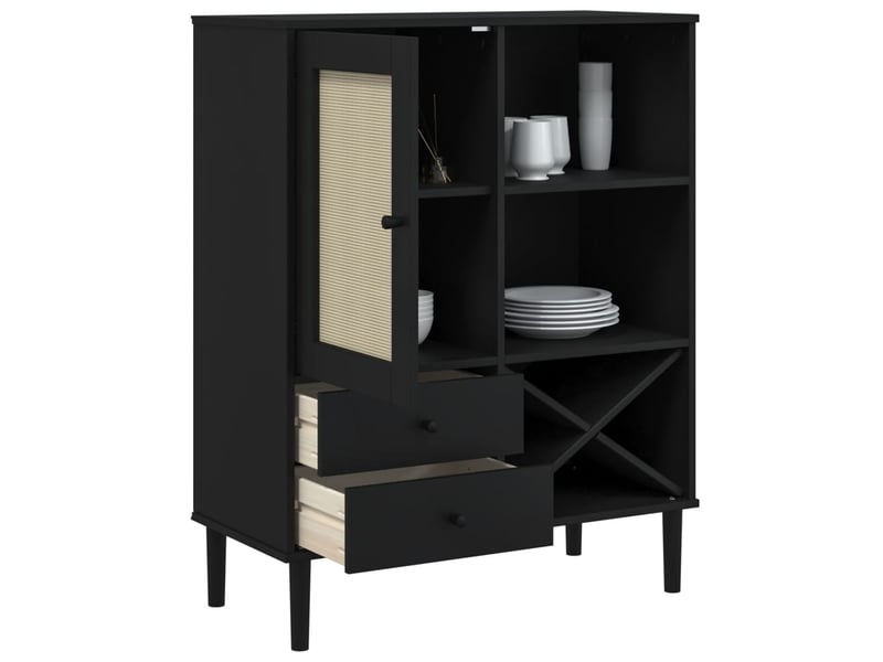 Buffet - bahut - meuble de rangement senja aspect rotin noir 90x40x112cm bois massif de pin  - Conforama D