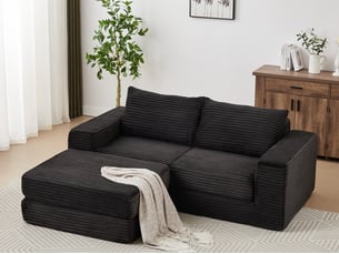 Canapé d'angle compressé réversible convertible <strong>BIQZUYA</strong> <strong></strong> 2 places Velours côtelé Noir