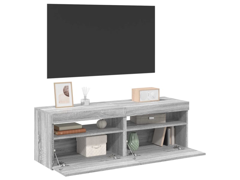  Meubles tv - banc tv - meuble de rangement 2 pcs avec lumières led sonoma gris 60x35x40 cm  - Conforama C