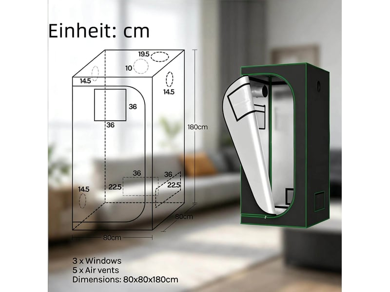  Mini-serre intérieure 80x80x180 cm – noir et vert – 5 aérations réglables et revêtement réfléchissant  - Conforama C