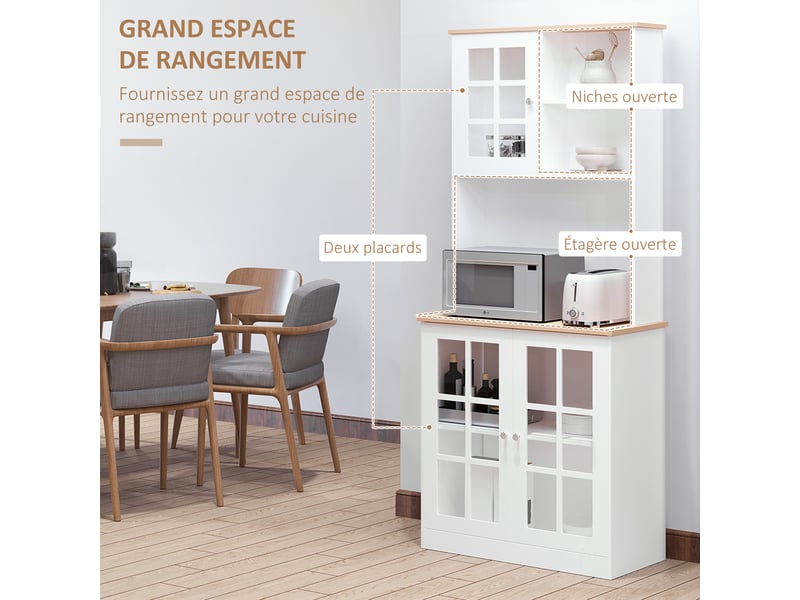 Buffet cuisine, meuble cuisine rangement haut, meuble de rangement avec plan de travail, 2, 3 portes vitrées - Conforama A