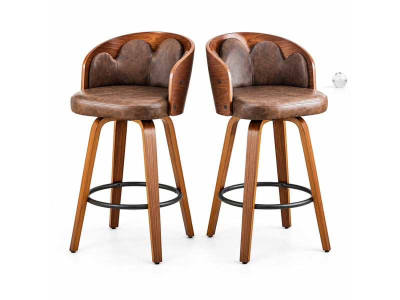  Lot de 2 tabourets de bar,46.5x41.5x89 cm,bois courbé et pu,marron  - Conforama A