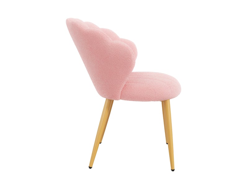  Lot de 4 fauteuils 60x62.5x83 cm tissu bouclé assise rembourrée dossier coquillage pieds en métal usage quotidien rose OPULERANE TRADING LTD - Conforama C