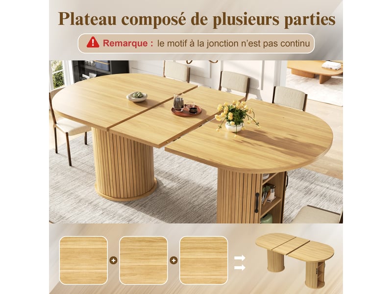  Table à manger extensible,150-190x80x75 cm,avec rangement,mdf,naturel  - Conforama D