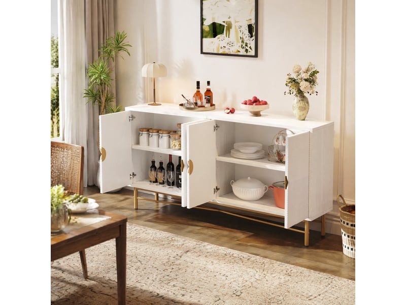 Buffet 4 portes blanc avec poignées dorées, 160 x 40 x 82 cm - Conforama D