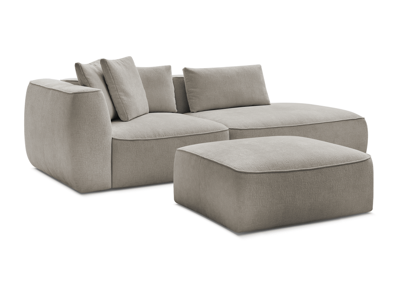  Bobochic canapé droit fixe 3 places leopold tissu texturé avec pouf taupe  accoudoir gauche LEOPOLD - Conforama A