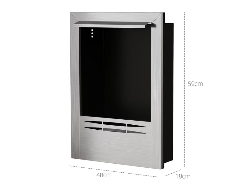  Cheminée à bioéthanol encastrable en acier, capacité 0,9 l, autonomie de 3,3 heures, 48 x 18 x 59 cm, argent  - Conforama C