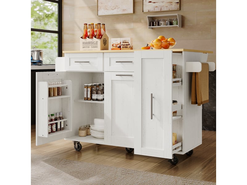 Îlot de cuisine mobile avec plateau rabattable en mdf et métal blanc - Conforama B