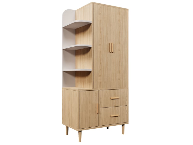  Armoire penderie blanche et effet chêne, led à détecteur, 2 tiroirs, 80 x 48 x 176 cm  - Conforama A
