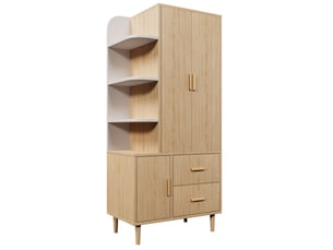 Armoire penderie blanche et effet chêne, led à détecteur, 2 tiroirs, 80 x 48 x 176 cm