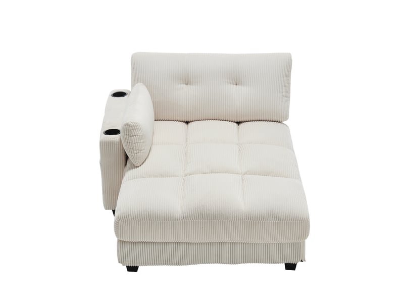  Canapé beige en velours côtelé avec accoudoirs réversibles et coussins d'appui-tête réglables  - Conforama W