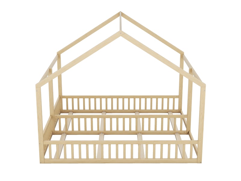 Lit cabane double enfant avec 2 couchages 90 x 200 cm côte à côte et barrières, pin et mdf, naturel Fay Lum - Conforama E