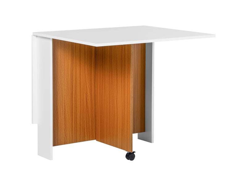  Table de salle à manger pliante avec plateau rabattable et roulettes, en contreplaqué blanc et chêne, 120 × 80 × 73 cm  - Conforama A