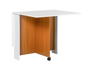 Table de salle à manger pliante avec plateau rabattable et roulettes, en contreplaqué blanc et chêne, 120 × 80 × 73 cm