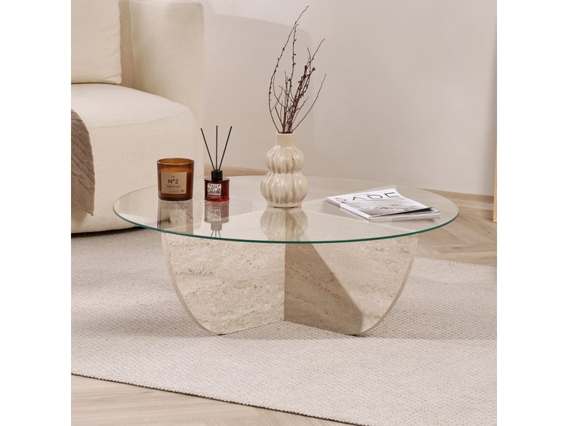  Table basse en verre piètement beige d90 cm  - Conforama E
