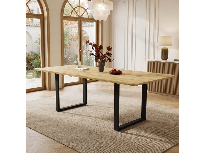 Table de salle à manger extensible 6 à 10 places, plateau mdf, pieds en métal noir, 140180220 × 80 cm, style design - Conforama B