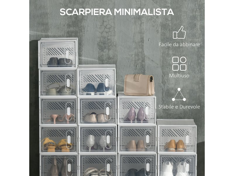  Meuble à chaussures rectangulaire en plastique pp avec 18 casiers 25x35x19 cm pour chaussures jusqu'au 43 eu vêtements et livres  - Conforama E