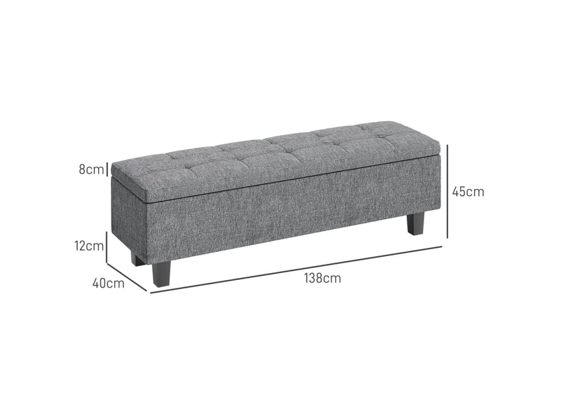  Banc coffre tcqpz rembourré 138 x 40 x 45 cm rangement sous assise tissu aspect lin gris foncé  - Conforama C