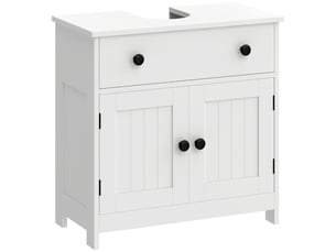 Meuble sous vasque avec 2 portes, 1 tiroir et étagères, fermeture douce, pour salle de bain en bois, 73×38×18.5 cm, blanc