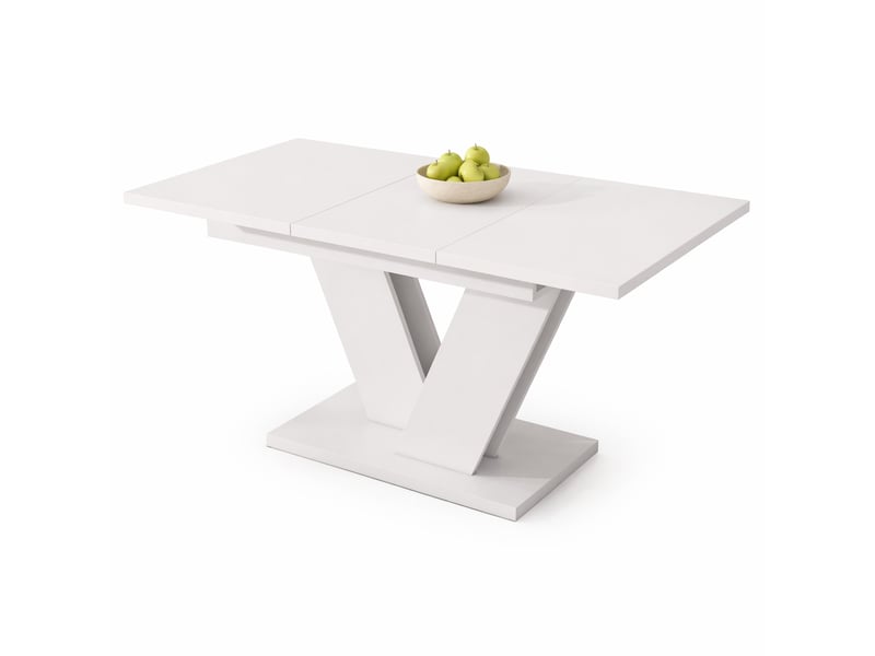  Table à manger extensible 120-160 x 80 cm, 4 à 8 places, mdf blanc, pieds en v  - Conforama A