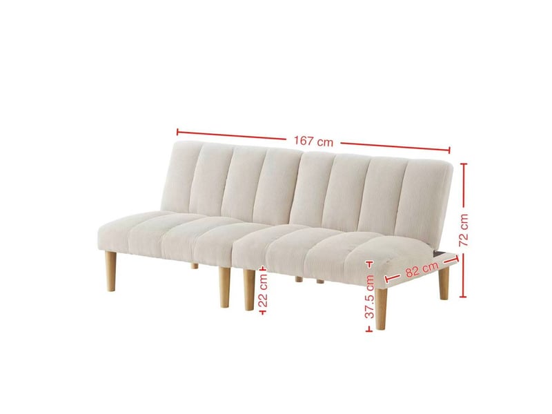  Canapé-lit 2 places 167x82x72 cm avec dossier 3 positions réglables et coussin d'assise épais, velours côtelé beige  - Conforama C