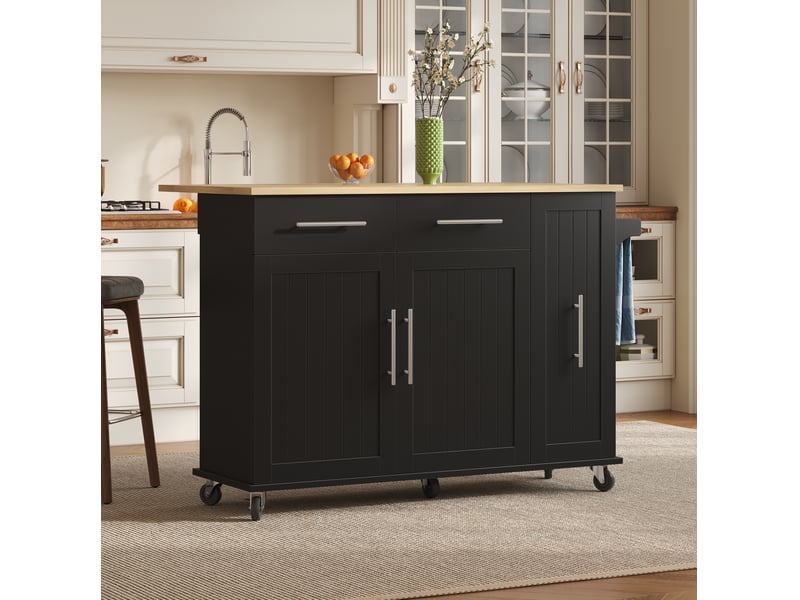  Îlot de cuisine mobile 120 x 4065 x 90 cm, plateau rabattable, mdf noir naturel  - Conforama E