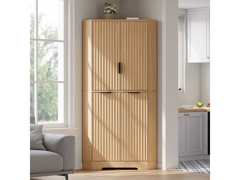 Meuble de cuisine muvano, armoire d’angle 4 portes rainurées, naturel, 60 × 60 × 172 cm - Conforama D